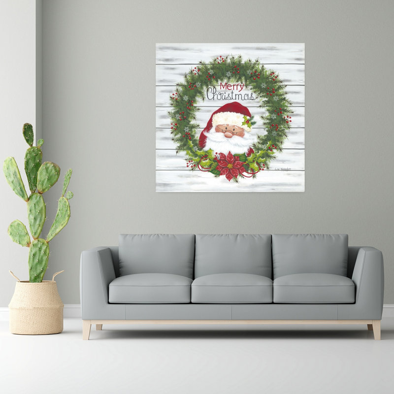 Christmas Santa Wreath 1 Piece Wrapped Canvas Wall Art, 121.92cm H x 121.92cm W
