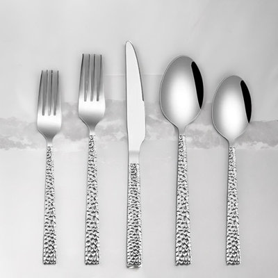 Ensemble de couverts en acier inoxydable 60 pièces pour 12 personnes, ensemble d'ustensiles martelés, poli miroir