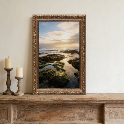 Sunset Ocean RocksOrnate Vintage - cadre décoratif doré pour art