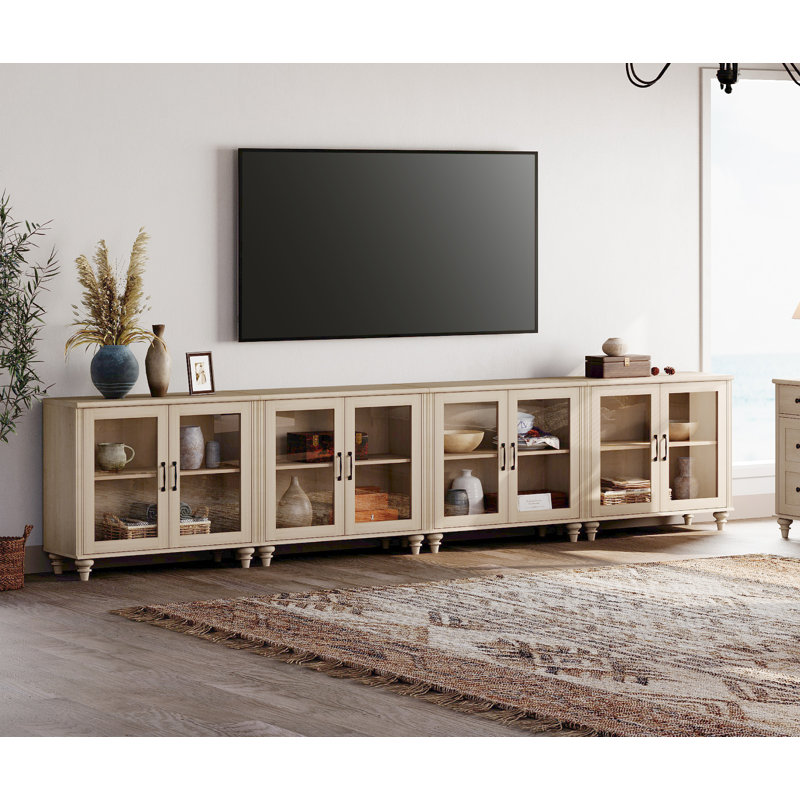TV Stand For Tvs Up To 105 Inch, Wood TV Console Table For 65-90 Inch TV, Entertainment Center With Glass Door, Kitchen Sideboard Buffet Cabinet For Dining Room