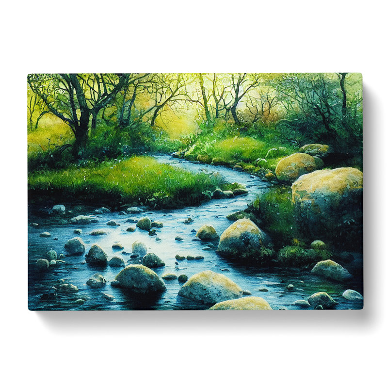Summer Forest Stream Vol.1 - Wrapped Canvas Painting, 50cm H x 76cm W x 3cm D