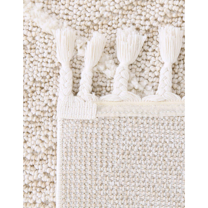 Tapis en polyester tissé à la machine ivoire / blanc Longmeadow, Rectangle 10 pi x 14 pi 1 po