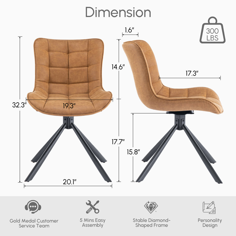 Tufted Swivel Leather Upholstered Side Chairs Modern Dining Chairs with Metal Legs, Brown