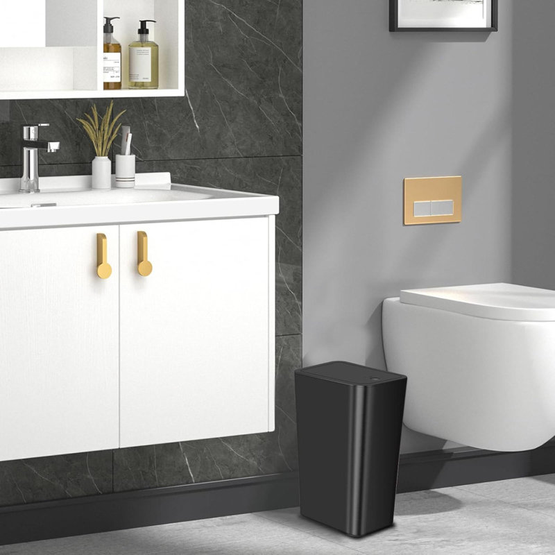 Ensemble de 3 poubelles de salle de bain avec couvercle poubelle mince 2,6 gallons avec couvercle escamotable pour bureau de chambre à coucher