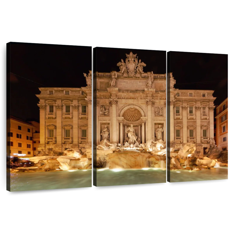Nicci, vue de nuit sur la fontaine de Trevi, Rome, Italie, H 36 po x l 57 po
