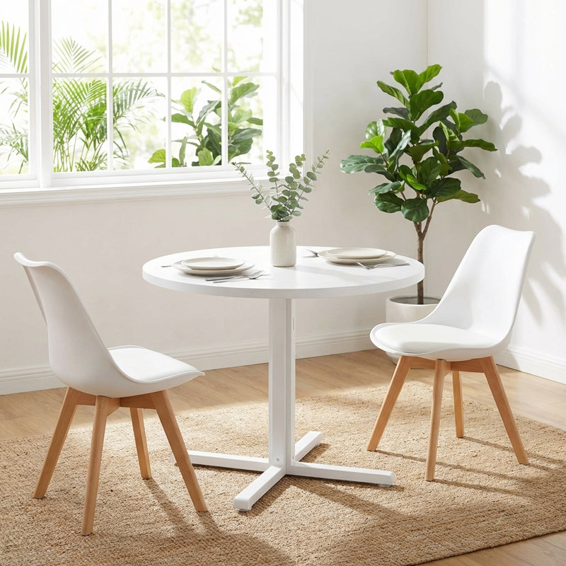 31.5''W Modern Farmhouse Round Kitchen Table, Sturdy Frame for 2-4 People, Snow White