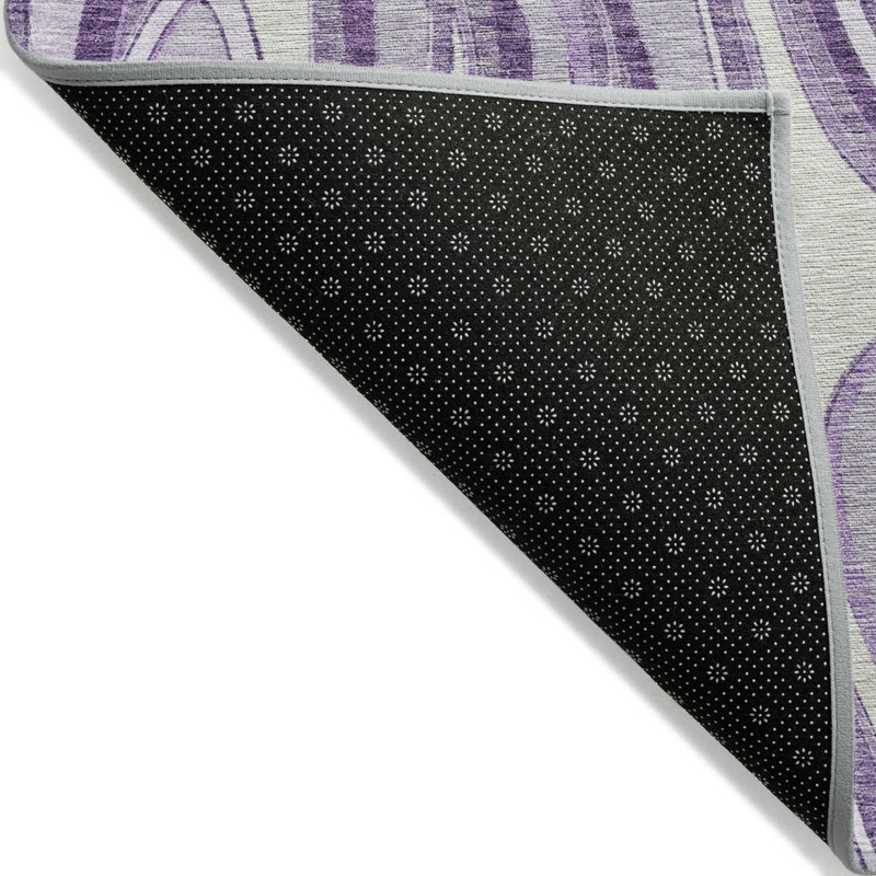 3' X 5' Lavender Purple And Ivory Abstract Washable Indoor Outdoor Area Rug