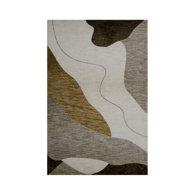 Tapis 8 pi x 11 pi beige et brun à motif abstrait tissé à la machine, Rectangle 8' X 11'