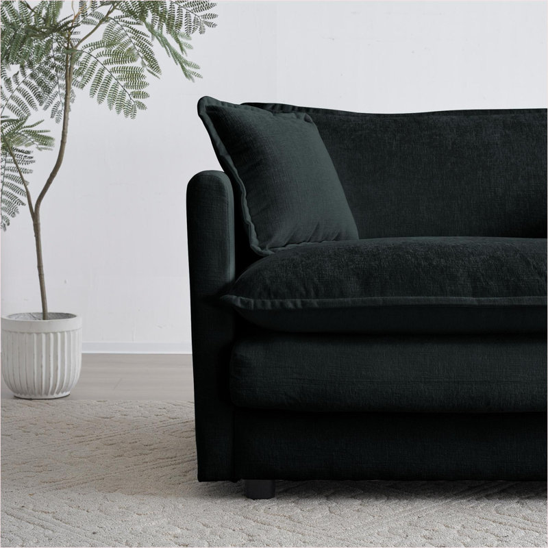 Canapés modulaires | Modulaire en forme de L à 2 places avec repose-pieds, bois massif, moderne, pour petits espaces de vie, gris ardoise | Gris | Chenille