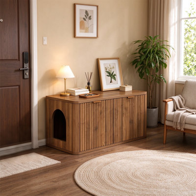 Enceinte de lit en MDF de 31,5 po de style Mid-Century avec porte réversible pour salon, chambre à coucher