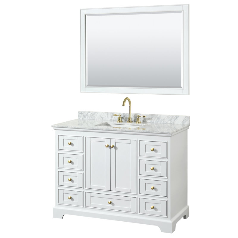 Ensemble de meuble-lavabo simple 48 "avec miroir Deborah, Blanc, Chrome poli