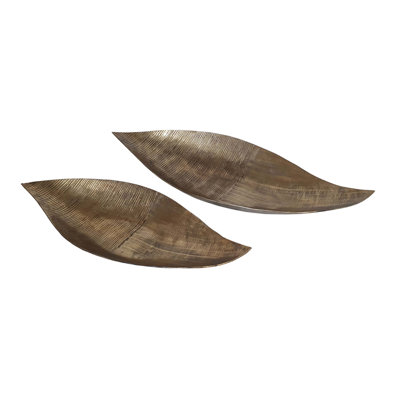 S/2 Gold Aluminum Leaf Trays L:22X10X3.7" S:18X8.5X3"