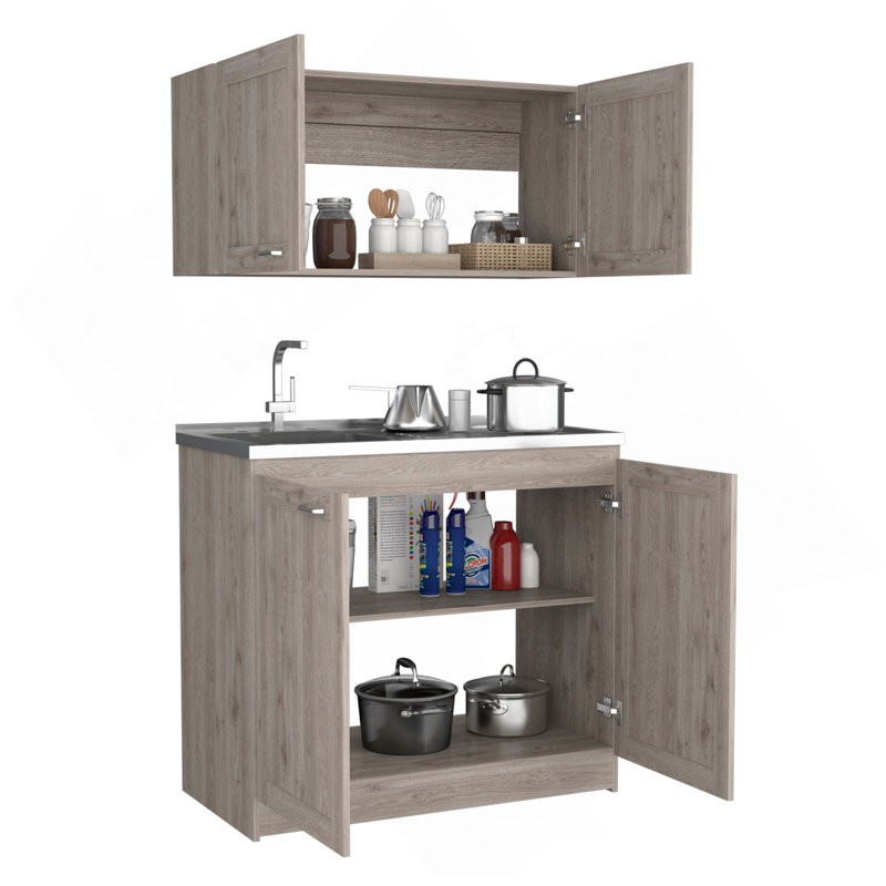 Armoire, ensemble de deux pièces, gris clair, Gris clair