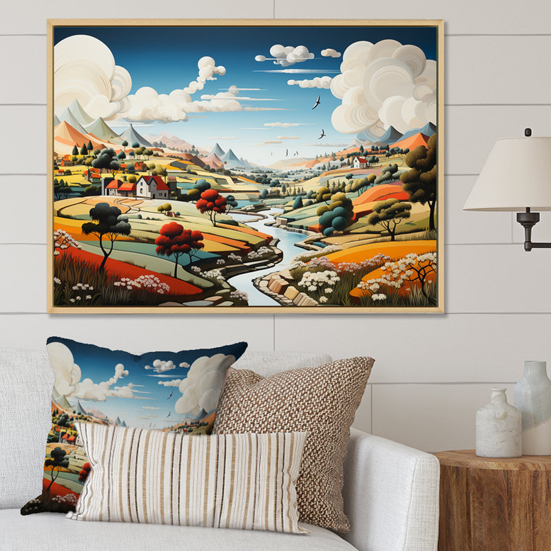 De Stijl Style County Side - impressions sur toile campagne, Cadre flottant blanc, H 24 po x l 32 po