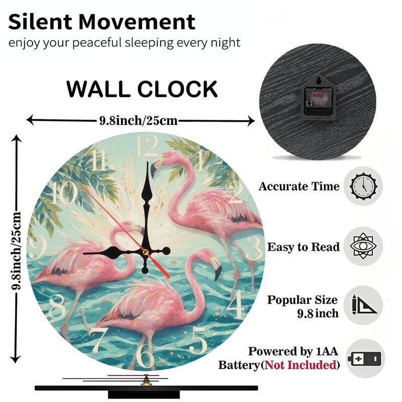 Horloge avec flamants roses dans l'eau