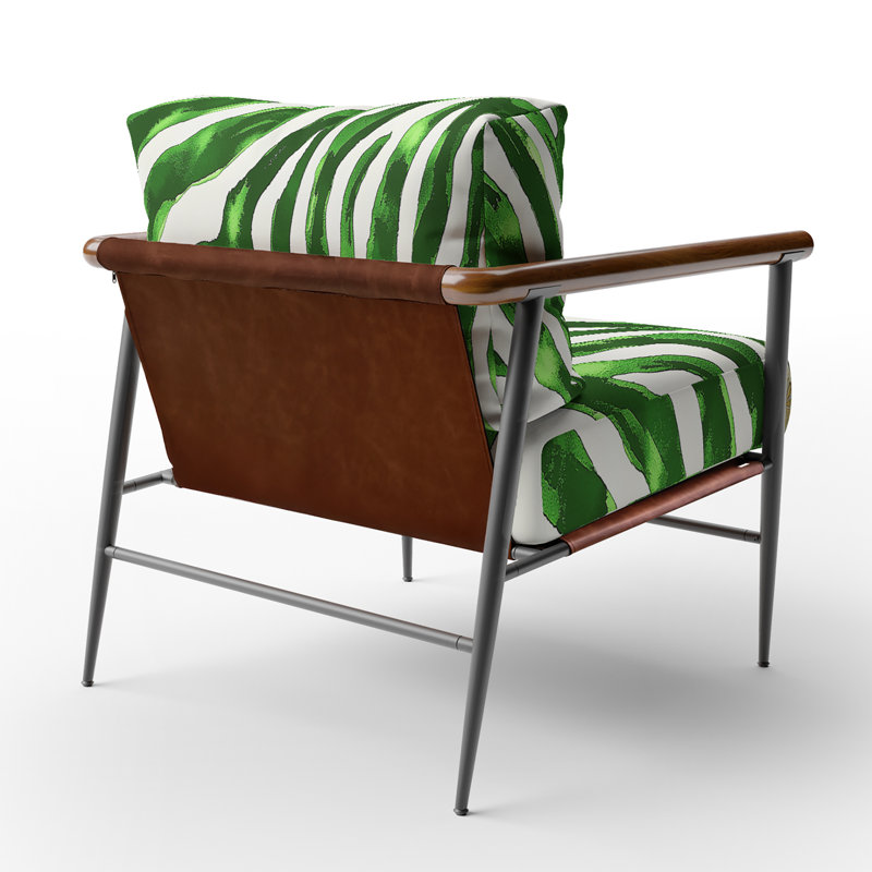 Chaise à accoudoirs rembourrée Zebra, Noir, noir, noir, noir, Vert foncé / blanc