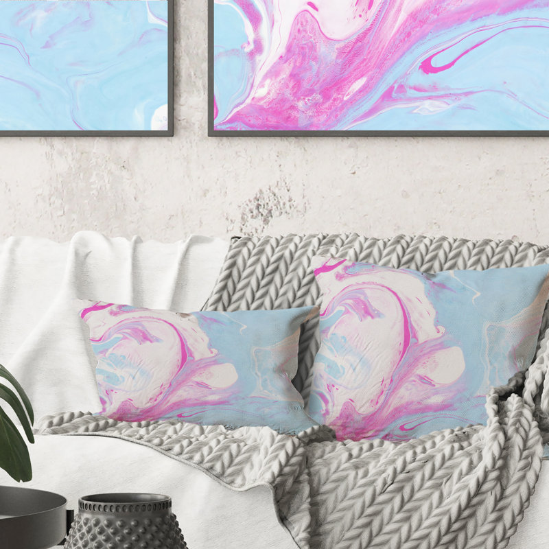 Fuchia et bleu liquide Art - Coussin décoratif imprimé moderne, 16 po x 16 po