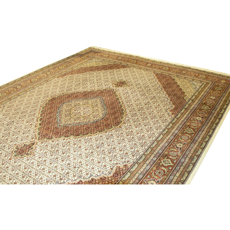 Hand Knotted Area Rug in Cream And Rust