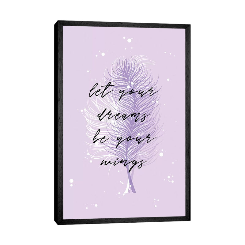 Purple Feathers by Martina Pavlova - Print on Canvas, 101.6cm H x 66.04cm W x 3.81cm D, Black Floater Framed