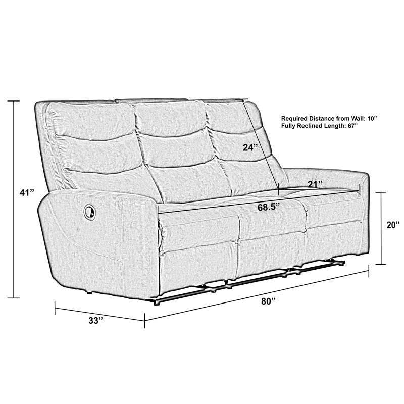 80" Round Arm Reclining Sofa, Manual, Beige