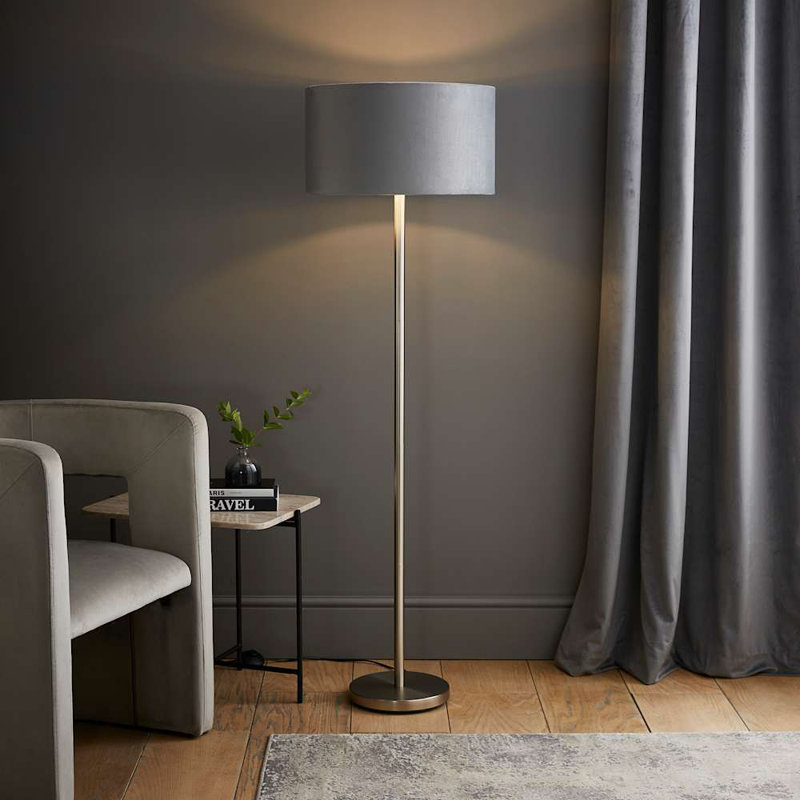 Baillieu 148cm Traditional Floor Lamp, Brushed, No, Grey