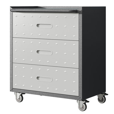 Armoire de rangement en métal robuste avec roulettes - Armoire à outils à 3 tiroirs pour solutions de rangement de garage, de bureau et de maison, noir / gris