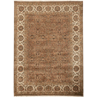 Tapis brun et ivoire de haute qualité noué à la main