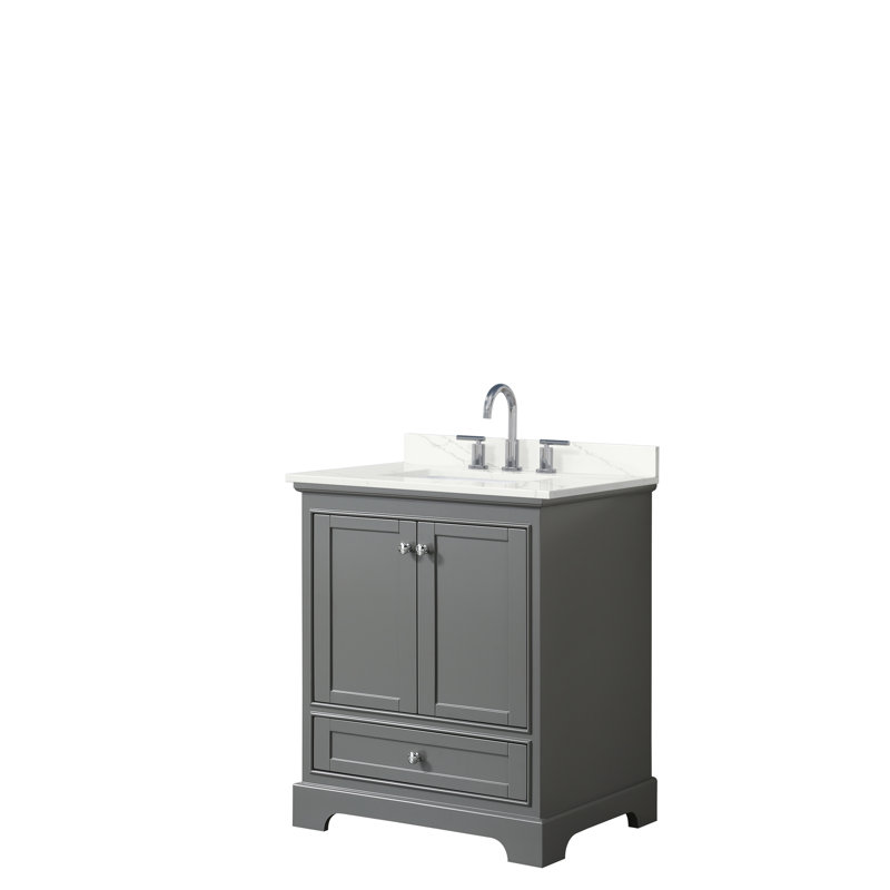 Ensemble de meuble-lavabo simple autoportant 36 po avec plateau en quartz Deborah, Quartz Giotto, Espresso foncé, Chrome poli