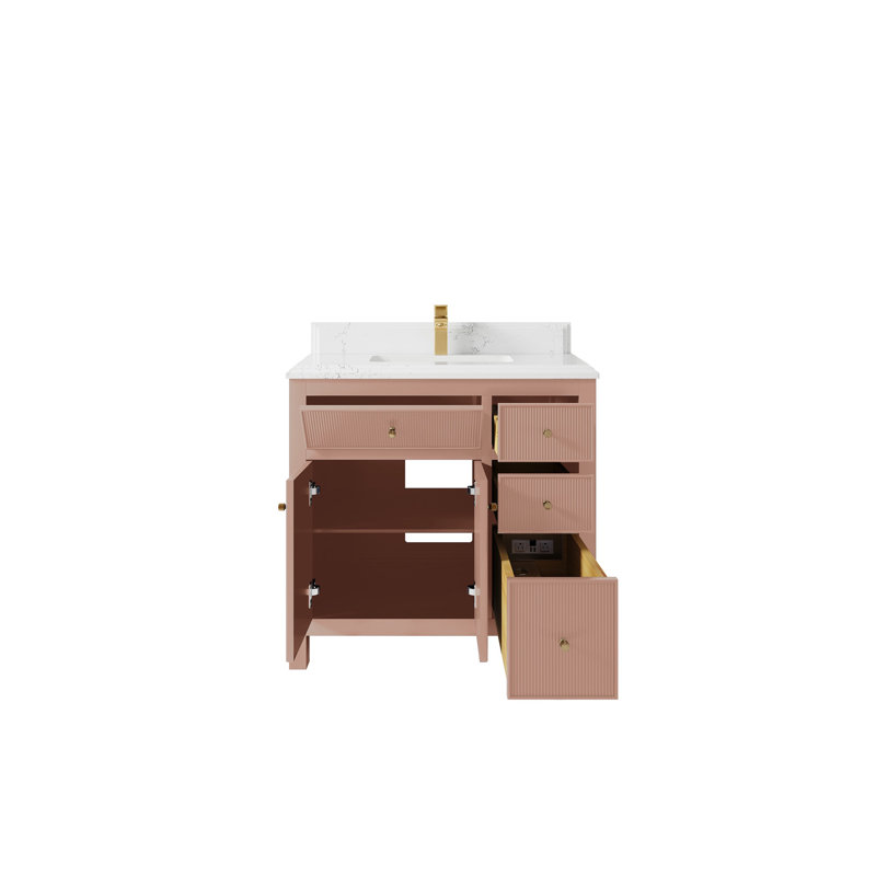Sonoma 36 In. W X 22 In. D Center Sink  Bathroom Vanity In Warm Terracotta With Cove Edge Quartz, 1.5 IN Empira