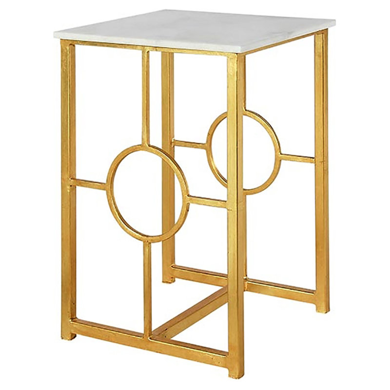Hampton Stone Sled End Table, Gold Leaf, Carrera Marble