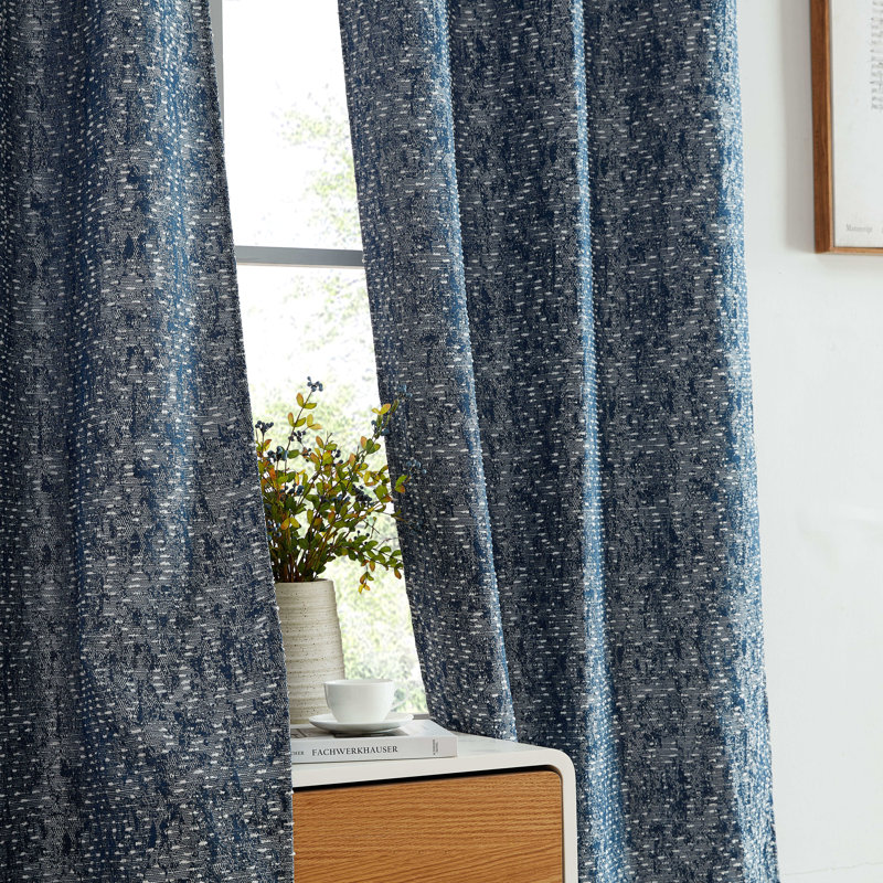 Nazmul Jacquard Slub Texture Semi-Sheer Curtain Panel, Navy, 37" W x 96" L
