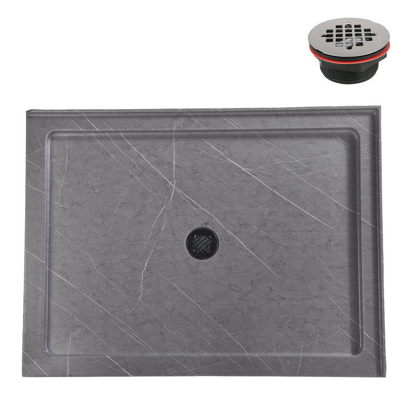 Base de douche en acrylique gris mat avec drain central 48 po x 36 po Streamline, Au centre, Gris mat