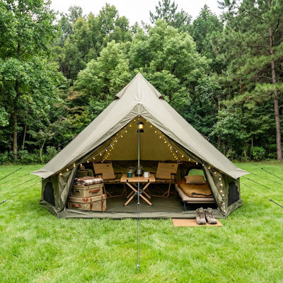 Tente Bell 4 saisons 16,4 pi, tente de glamping Yourte imperméable avec prise de réchaud, convient à une tente de camping familiale pour 10 personnes pour les fêtes en plein air et le camping