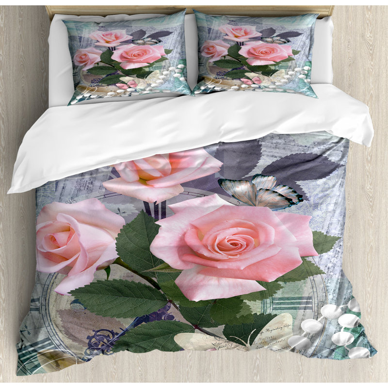 French Country Floral Duvet Cover, King Duvet Cover + 2 Pillow Shams