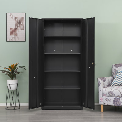 High Storage Cabinet With 2 Doors And 4 Partitions To Separate 5 Storage Spaces, Home/ Office Design, Sideboard