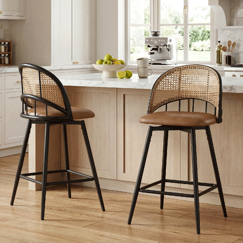 Upholstered Swivel Bar & Counter Stool (Set Of 2), Brown, Black