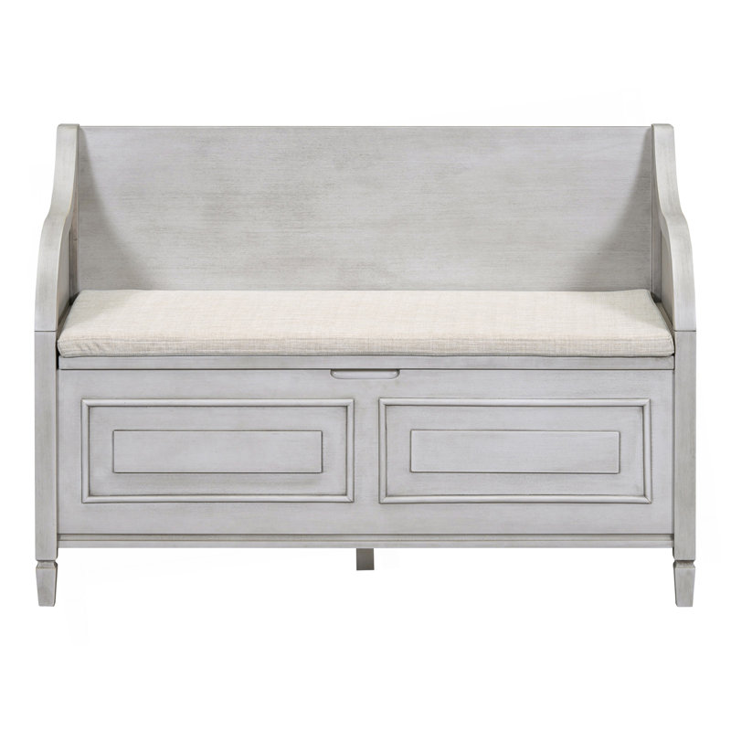 Upholstered Storage Bench,entryway bench, Gray Wash