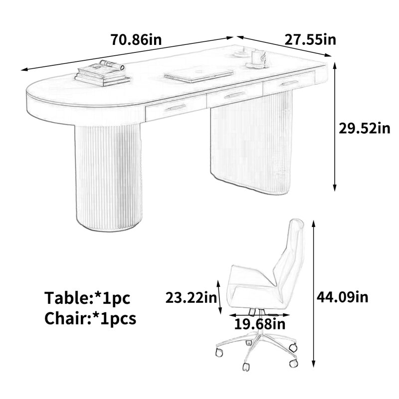 Bureau élégant et tendance, H 29,52 po x l 70,86 po x P 27,55 po