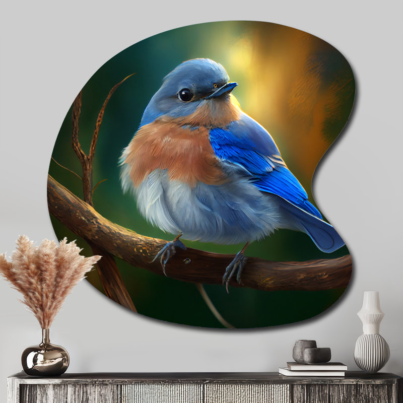 Magnifique oiseau bleu brillant sur une branche III - animaux en forme d'oiseau, H 33 po x l 33 po