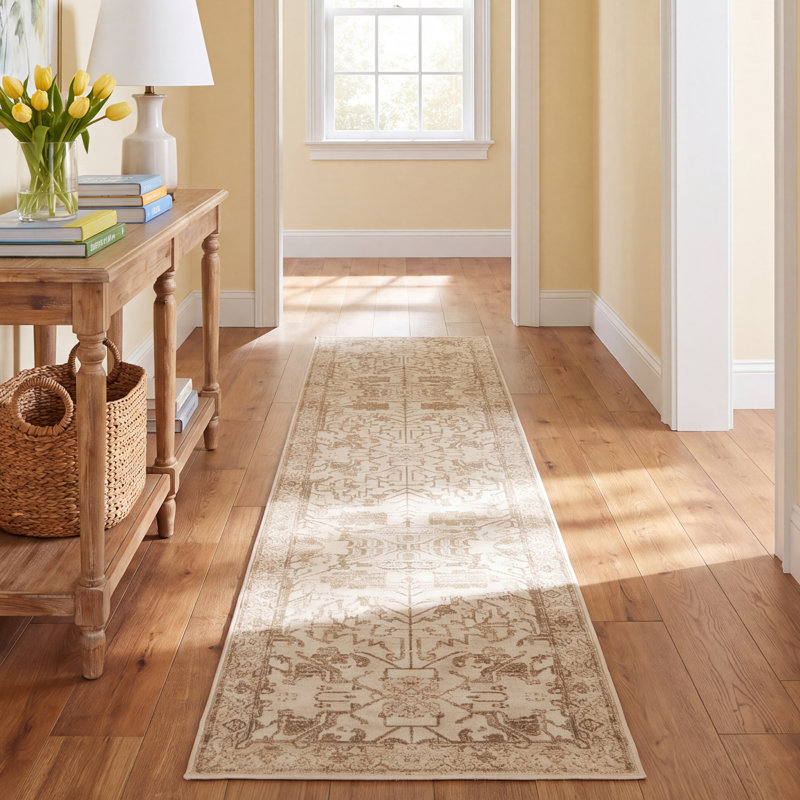 Cupertino Oriental Cream/Light Gray Area Rug, Runner 2'6" x 12'