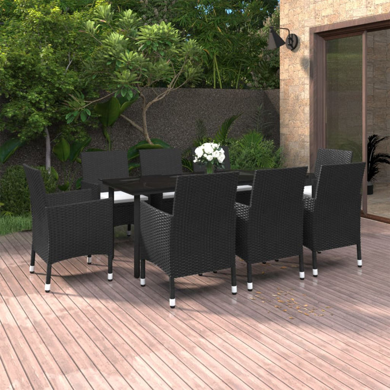 Thornlie Rectangular 8 - Person 78.7" Long Dining Set with Cushions, Black, White, 8