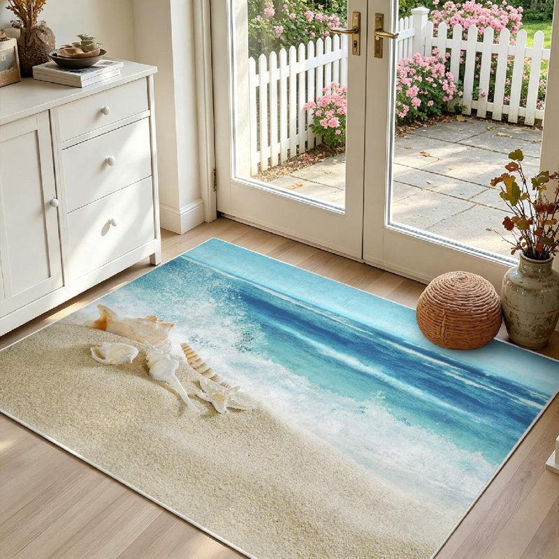 Tapis d'intérieur transparent plage lavable à la machine, vagues tropicales et vagues éclaboussantes, Rectangle 39 po x 63 po