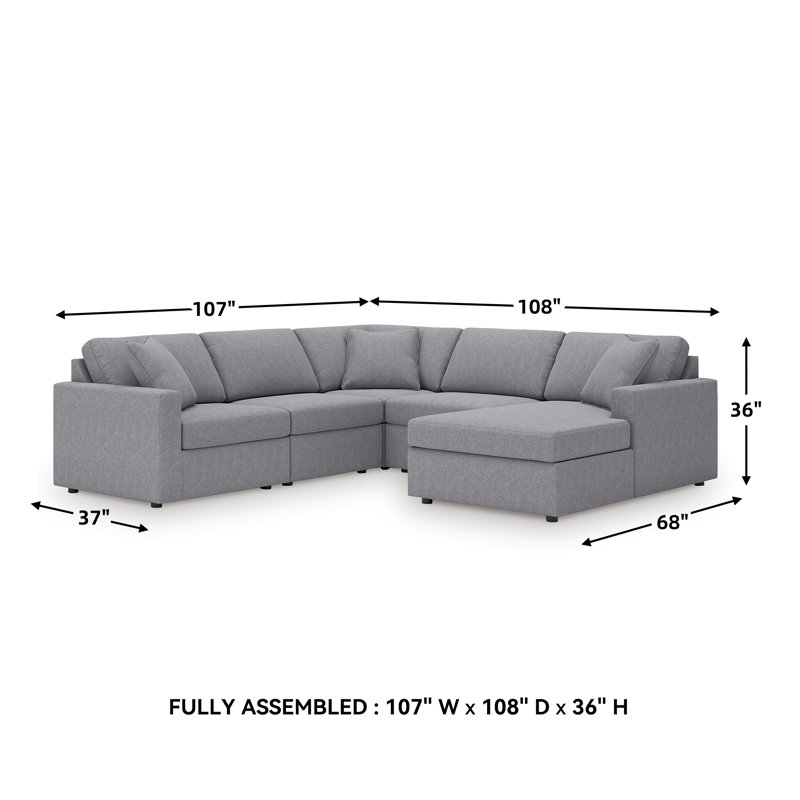 Canapé modulaire 5 pièces avec méridienne Depew, Orienté à droite, Polyester gris