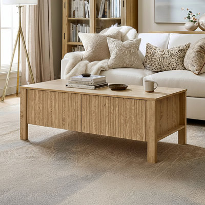 Abordale Wood Coffee Table With Two Drawers, Natural