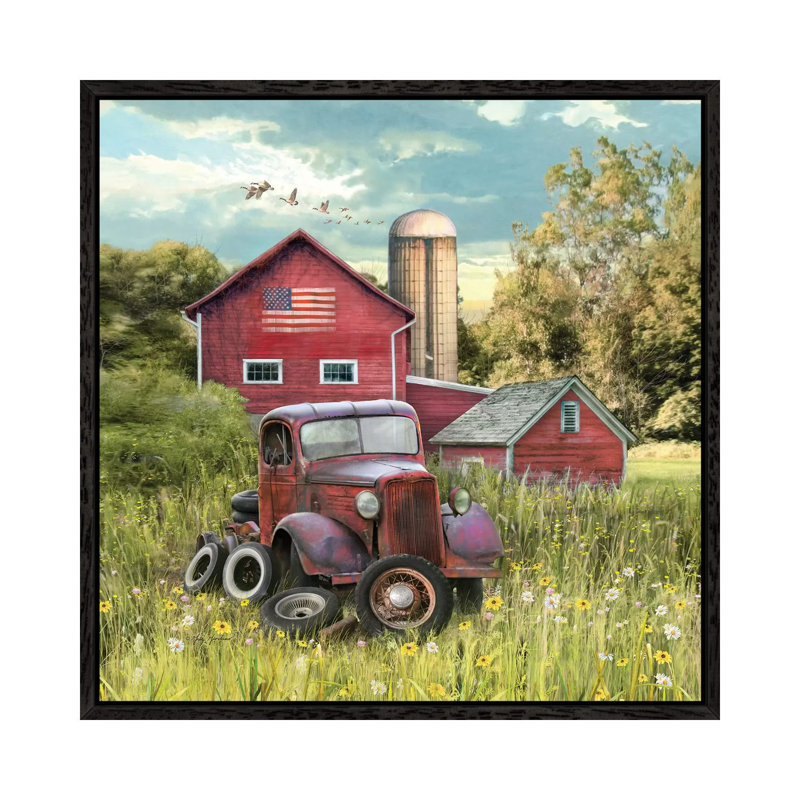 Patriotic Farm - Print on Canvas, 66.04 cm H x 66.04 cm W, Black Framed