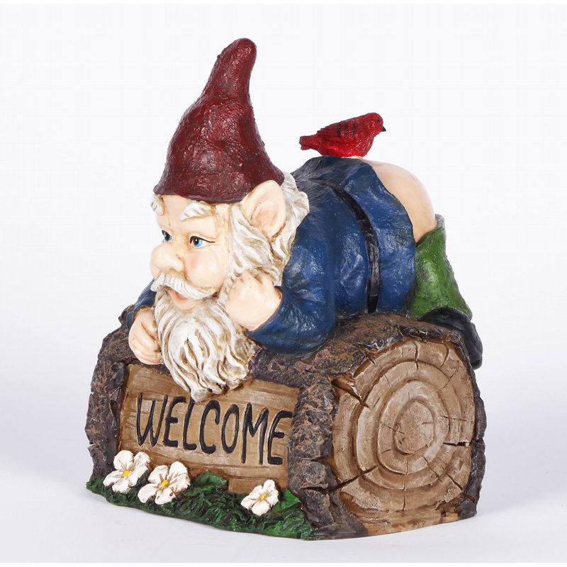  Welcome Sign Gnome Crawling over Tree Trunk Statue