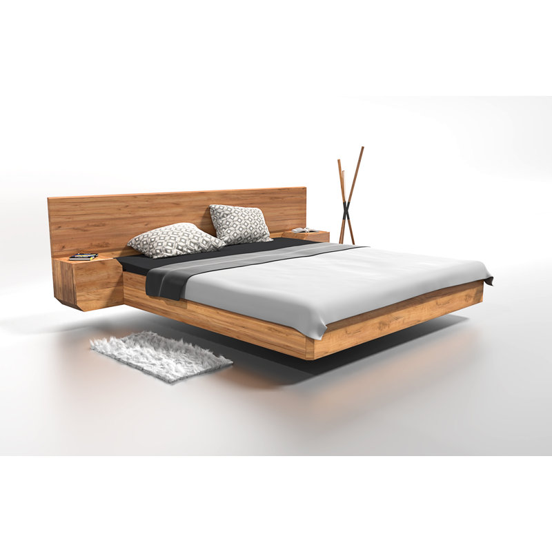 Bed MUTOMBO Solid Wood, Ash Brown, European Double (140 x 200cm)