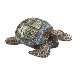 Talulah Carved Wood Mosaic Turtle Figurine