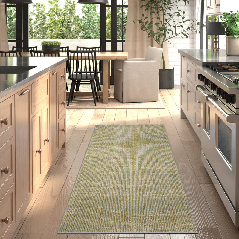 Esser Modern Solid, Accent Rug, Green/Tan, Runner 2'6" x 7'3"
