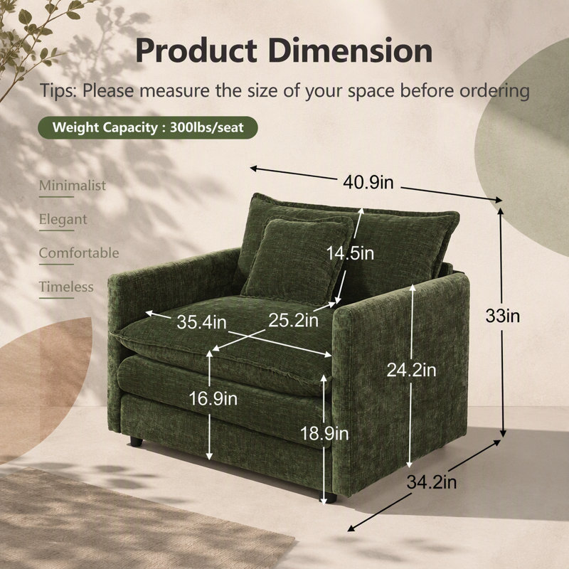 Canapé Comfy, 0.03" W, Chenille verte, Vert